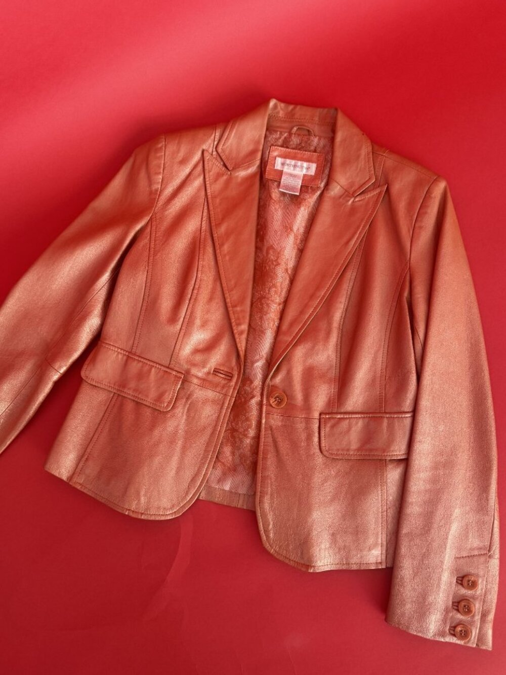 Vintage Y2K Coral Worthington Genuine Leather Blazer Jacket